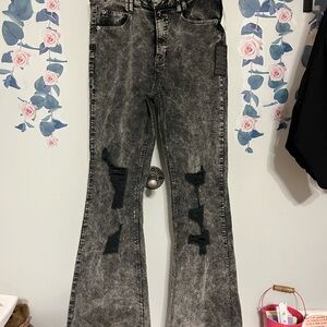 Distressed Black Acid Wash Thin Corduroy Women Pants